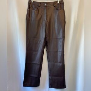 Avec Les Filles Chocolate Brown Straight Leg Faux Leather Pleather Pants Medium